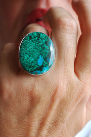 Reef Ring Chrysocolla Malachite Feather Plumes