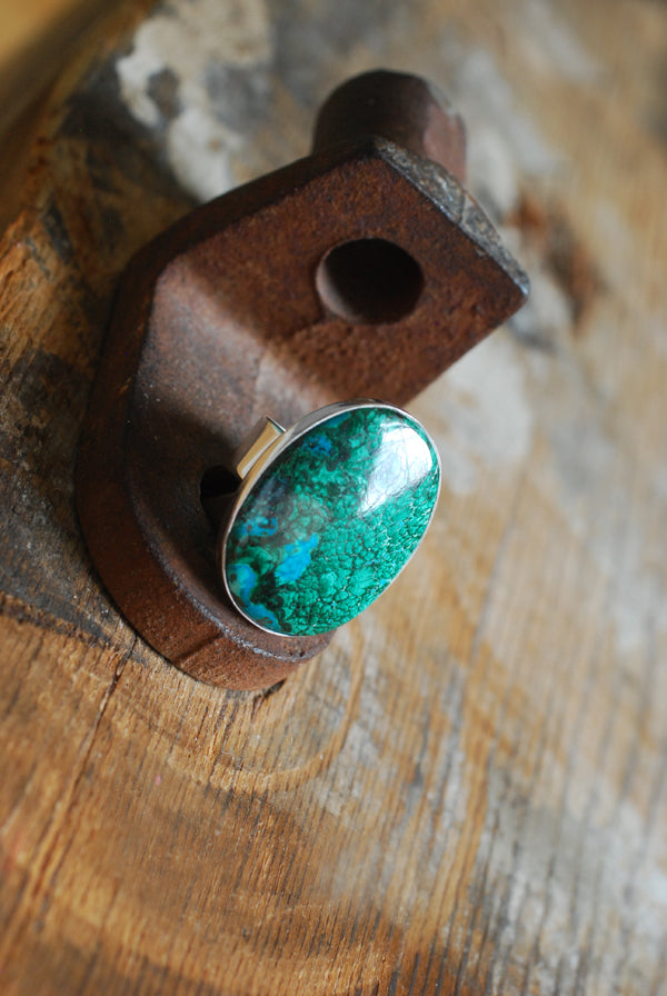 Reef Ring Chrysocolla Malachite Feather Plumes