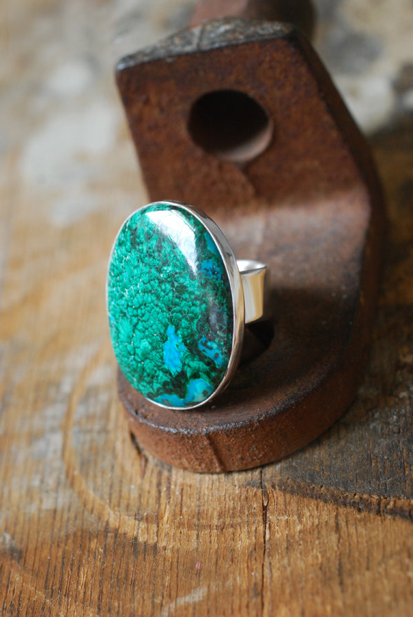 Reef Ring Chrysocolla Malachite Feather Plumes
