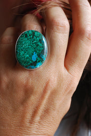 Reef Ring Chrysocolla Malachite Feather Plumes