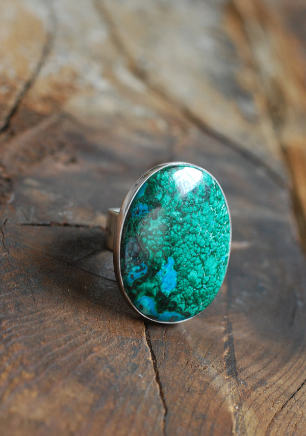 Reef Ring Chrysocolla Malachite Feather Plumes