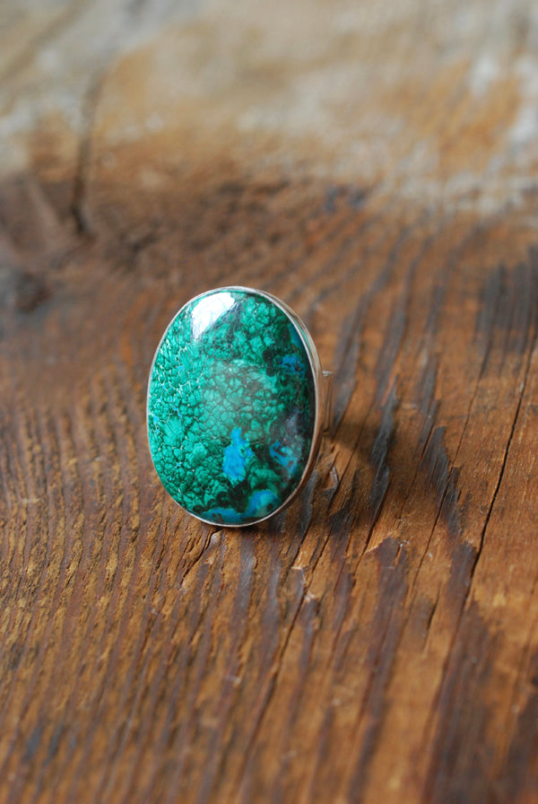 Reef Ring Chrysocolla Malachite Feather Plumes