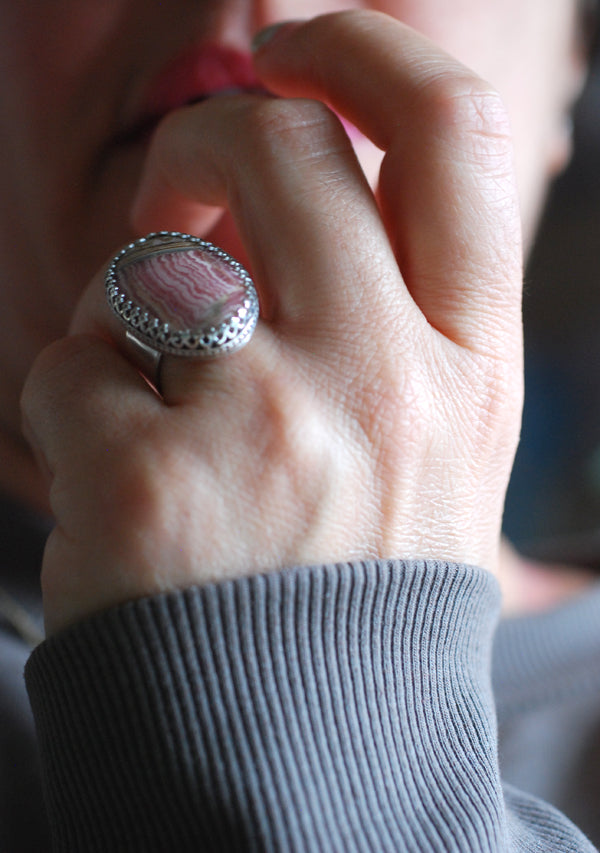 Lady Rosaline Ring Rare Banded Rhodochrosite