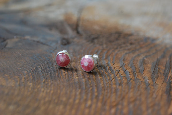 Rhodochrosite Bullseye Gem Studs