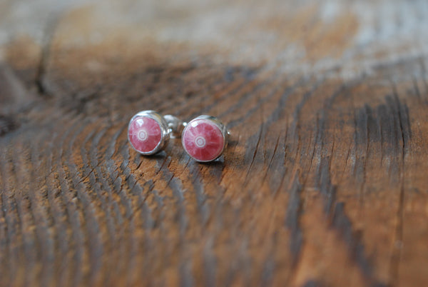 Rhodochrosite Bullseye Gem Studs