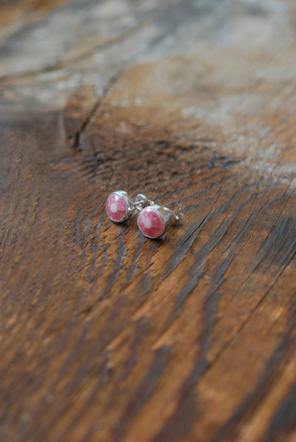 Rhodochrosite Bullseye Gem Studs