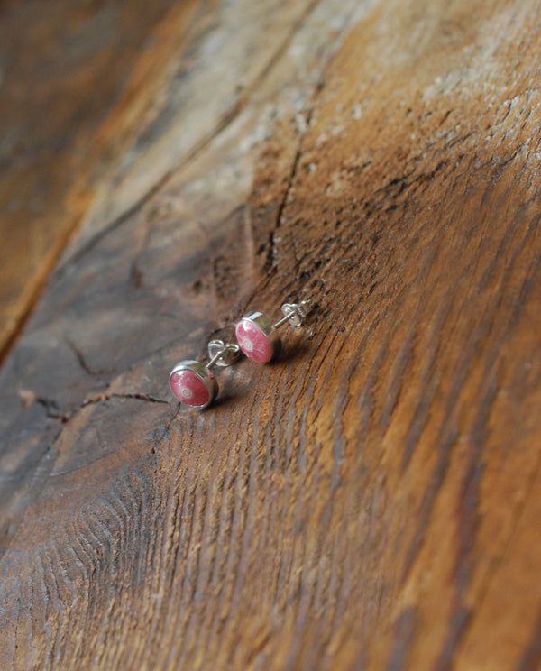 Rhodochrosite Bullseye Gem Studs