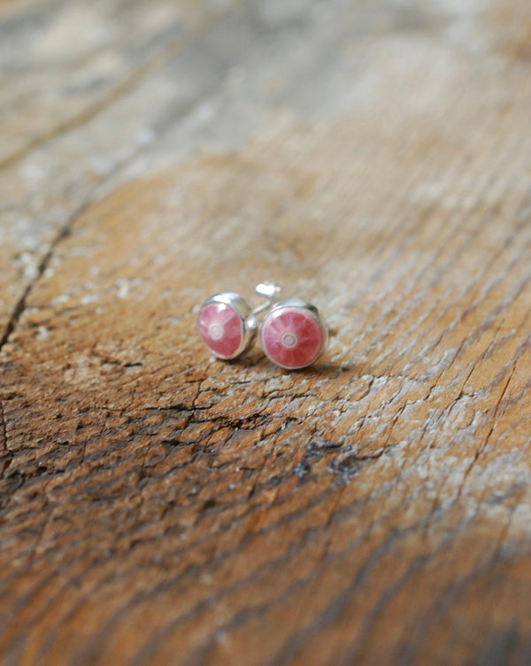 Rhodochrosite Bullseye Gem Studs