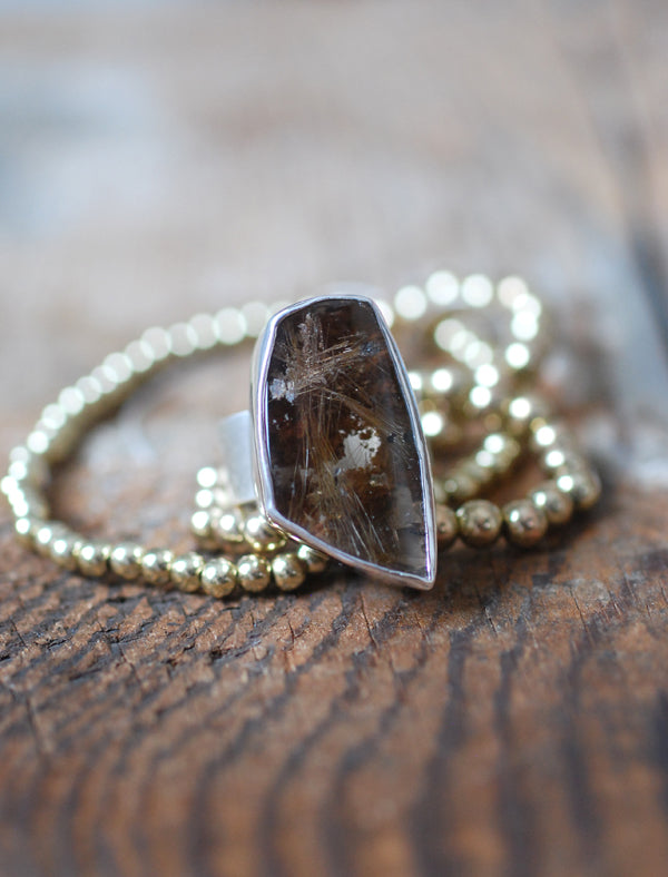 Smoky Christmas Star Ring Rutilated Smoky Quartz
