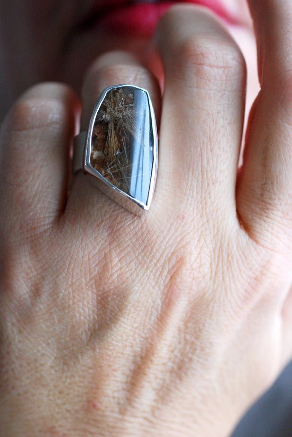 Smoky Christmas Star Ring Rutilated Smoky Quartz