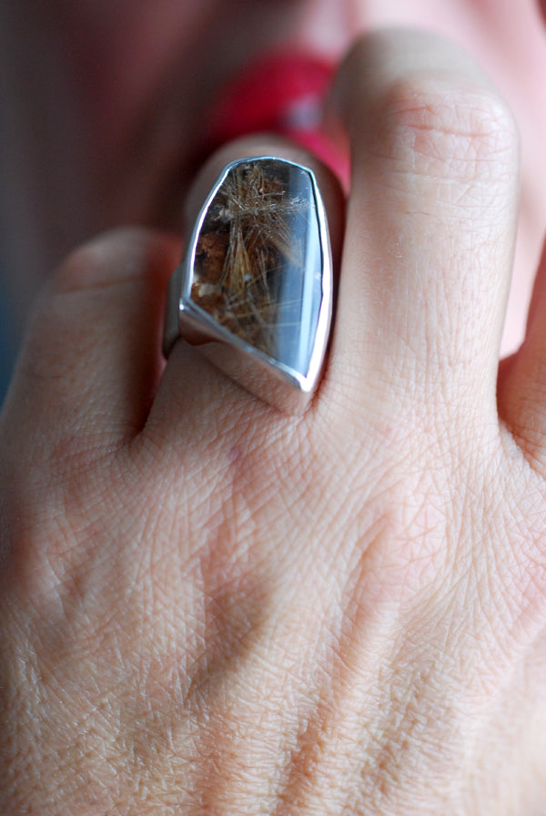 Smoky Christmas Star Ring Rutilated Smoky Quartz