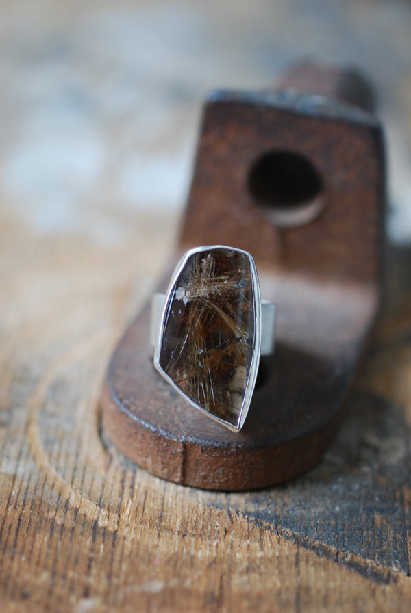 Smoky Christmas Star Ring Rutilated Smoky Quartz