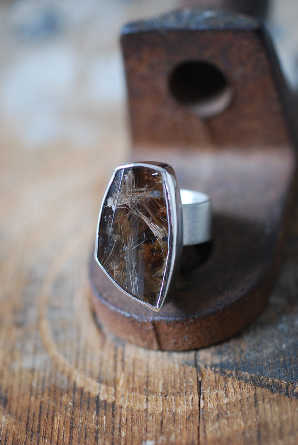 Smoky Christmas Star Ring Rutilated Smoky Quartz
