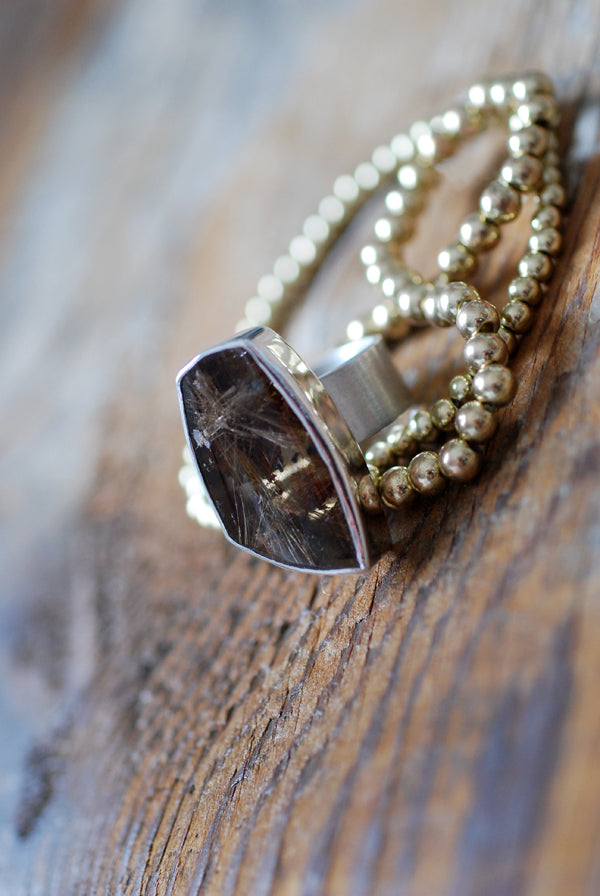 Smoky Christmas Star Ring Rutilated Smoky Quartz
