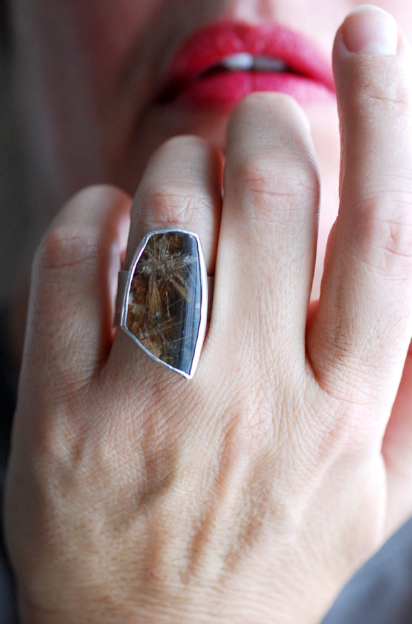 Smoky Christmas Star Ring Rutilated Smoky Quartz