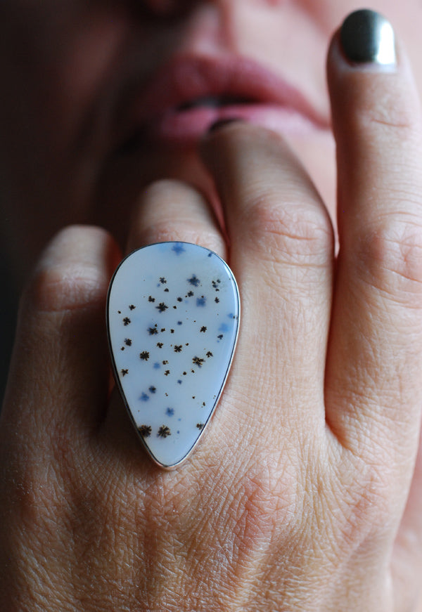 Falling Snow Ring Rare Form Old Stock Montana Dendritic Agate