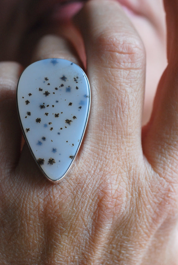 Falling Snow Ring Rare Form Old Stock Montana Dendritic Agate
