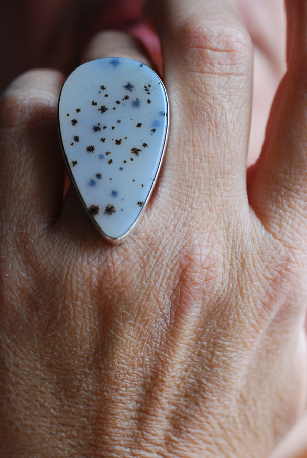 Falling Snow Ring Rare Form Old Stock Montana Dendritic Agate