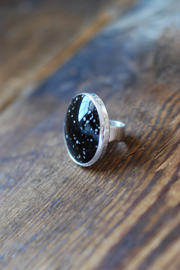 Snowy Night Ring Cosmic Obsidian