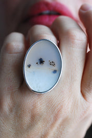 Snowy Field Ring Old Stock Montana Agate