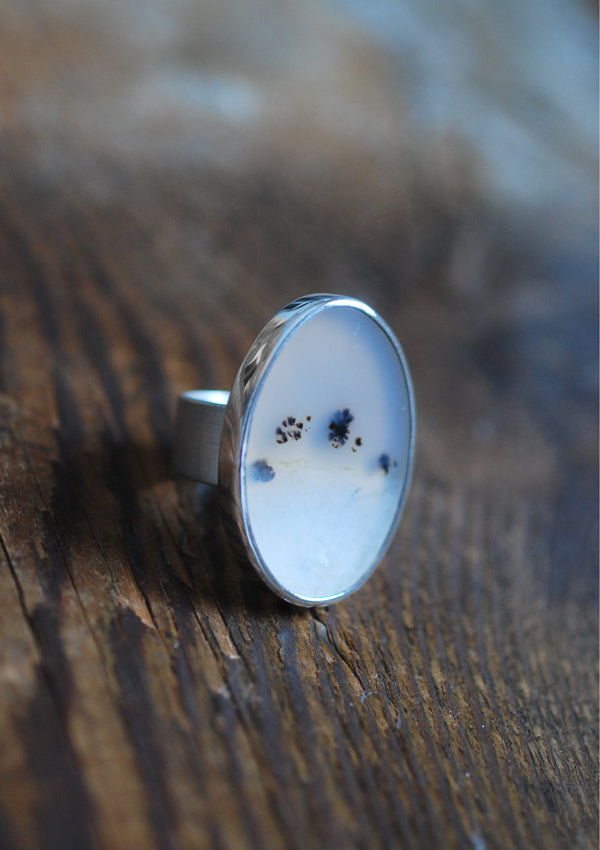 Snowy Field Ring Old Stock Montana Agate