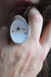 Snowy Field Ring Old Stock Montana Agate