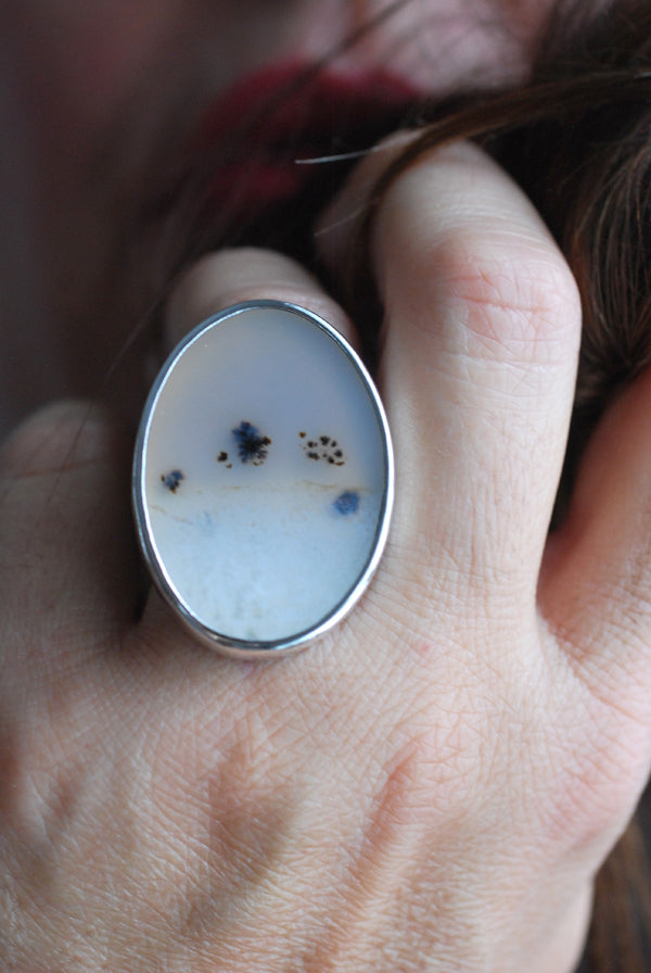 Snowy Field Ring Old Stock Montana Agate