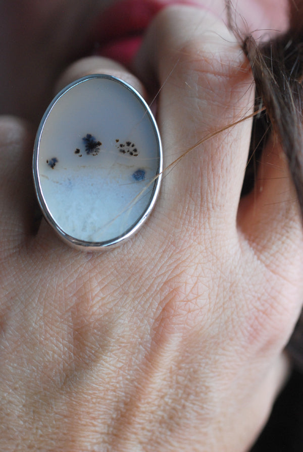 Snowy Field Ring Old Stock Montana Agate