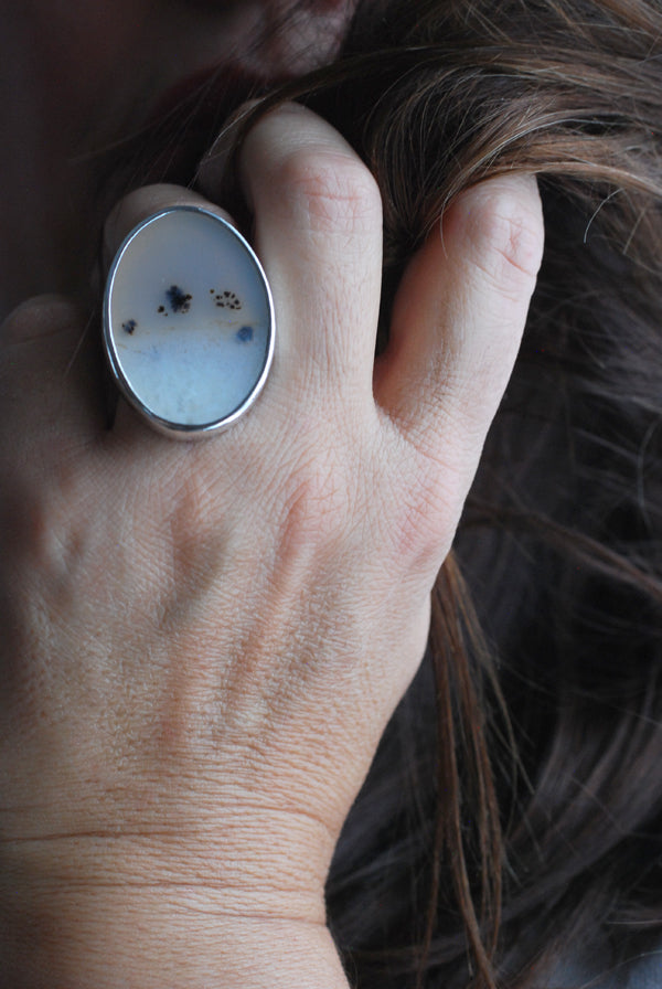 Snowy Field Ring Old Stock Montana Agate