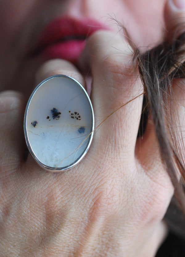 Snowy Field Ring Old Stock Montana Agate