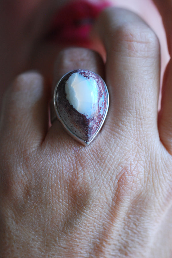 Dollybird Snowy Opal Ring White Fire Opal