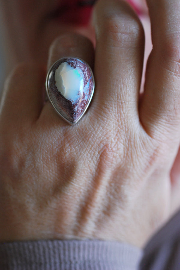 Dollybird Snowy Opal Ring White Fire Opal