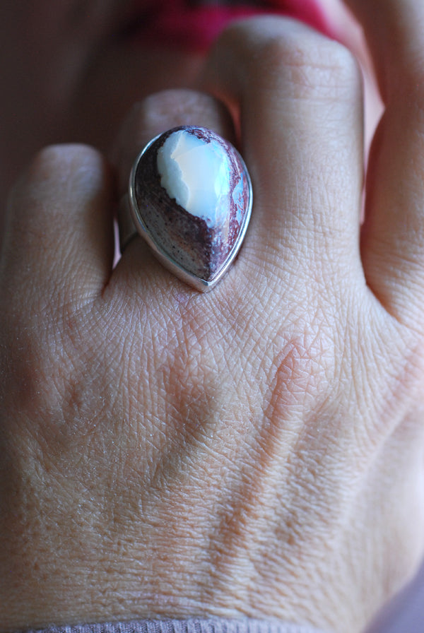 Dollybird Snowy Opal Ring White Fire Opal