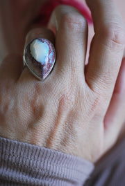 Dollybird Snowy Opal Ring White Fire Opal