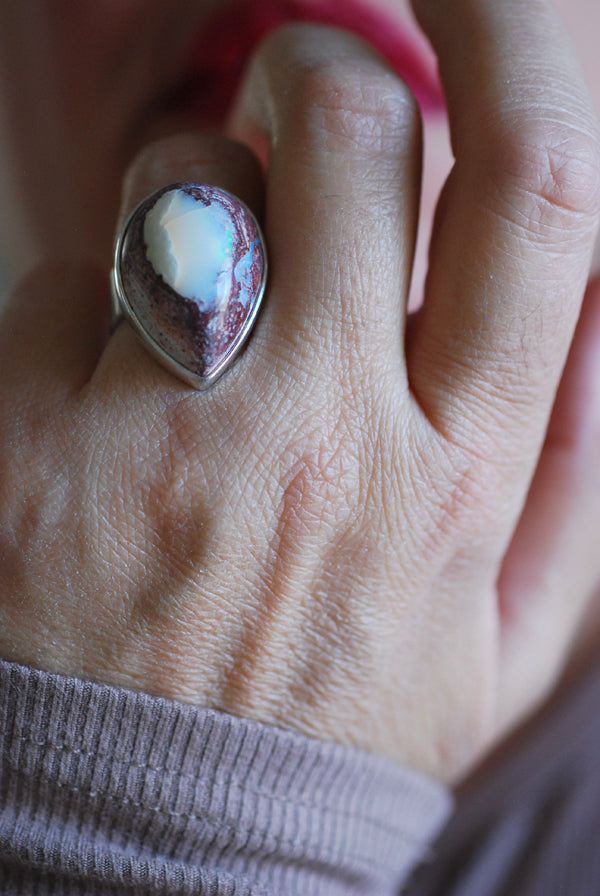 Dollybird Snowy Opal Ring White Fire Opal