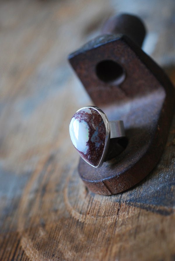 Dollybird Snowy Opal Ring White Fire Opal
