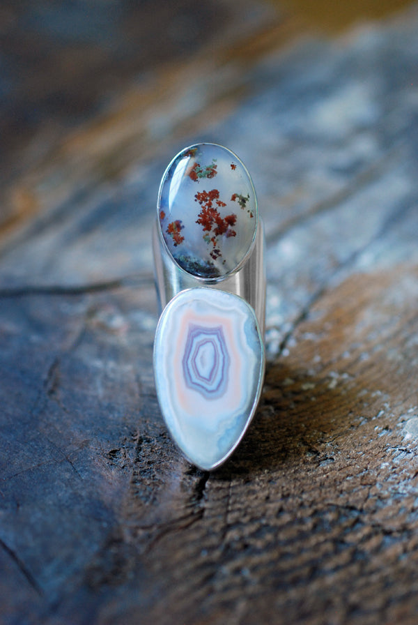 Summer Flowers Ring Moss Agate And Pink Laguna