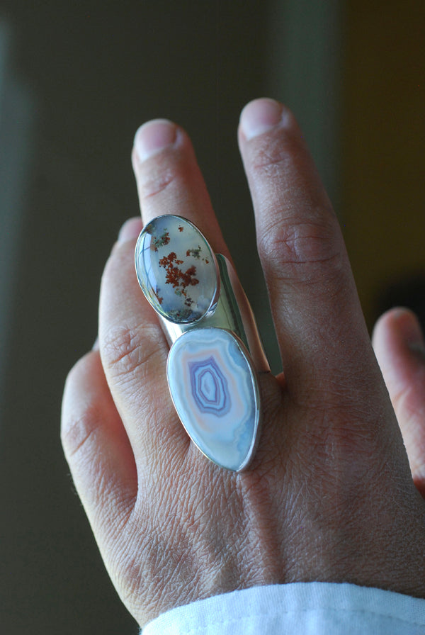 Summer Flowers Ring Moss Agate And Pink Laguna