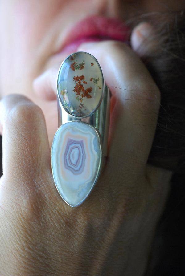Summer Flowers Ring Moss Agate And Pink Laguna