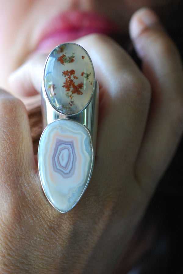 Summer Flowers Ring Moss Agate And Pink Laguna