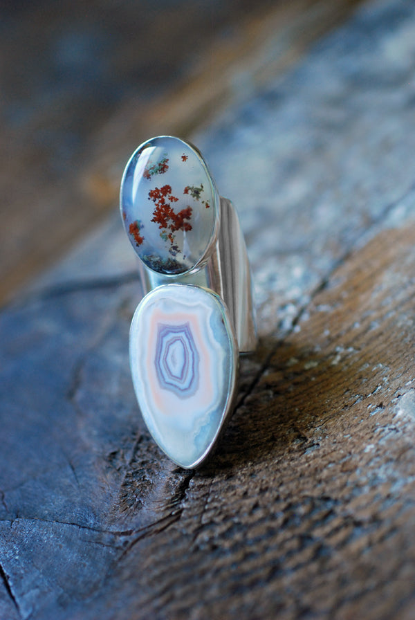 Summer Flowers Ring Moss Agate And Pink Laguna