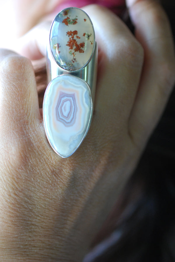 Summer Flowers Ring Moss Agate And Pink Laguna