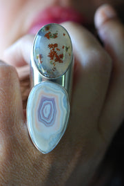 Summer Flowers Ring Moss Agate And Pink Laguna