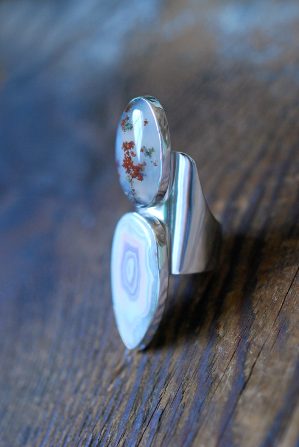 Summer Flowers Ring Moss Agate And Pink Laguna