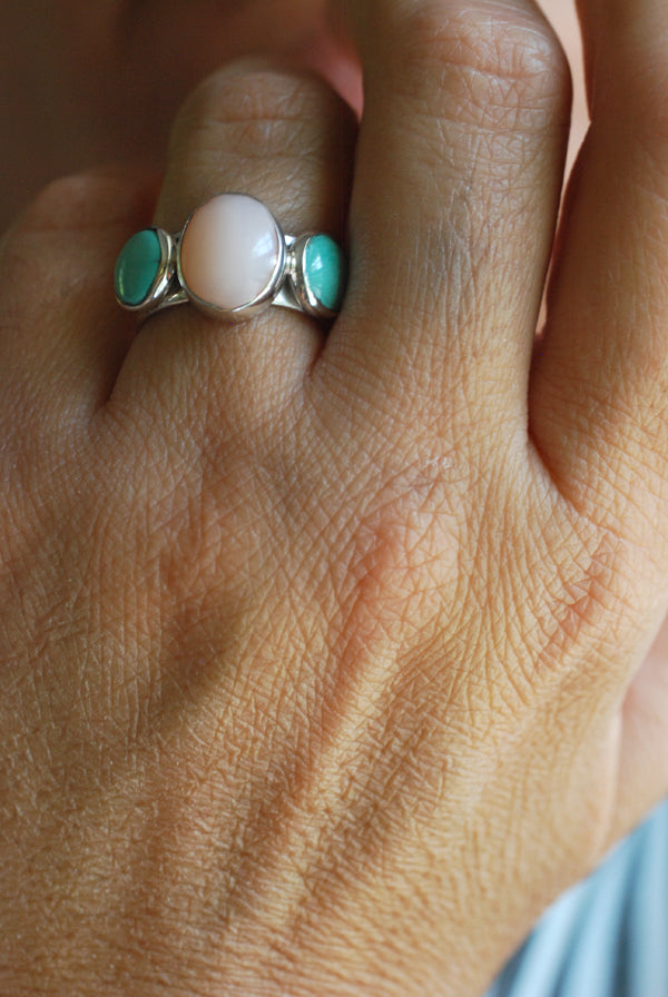 Dust And Bloom Ring American Turquoise And Pink Opal