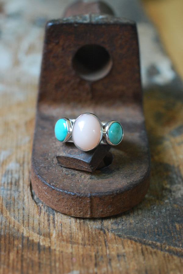 Dust And Bloom Ring American Turquoise And Pink Opal