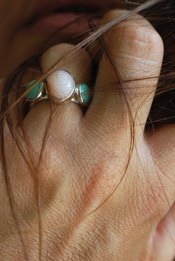 Dust And Bloom Ring American Turquoise And Pink Opal