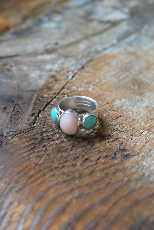 Dust And Bloom Ring American Turquoise And Pink Opal