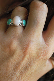 Dust And Bloom Ring American Turquoise And Pink Opal