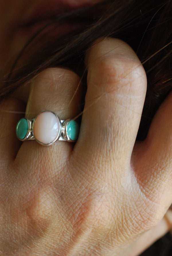 Dust And Bloom Ring American Turquoise And Pink Opal